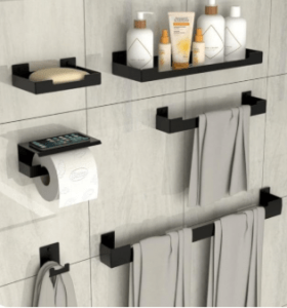 Kit Acessórios Para Banheiro Preto Fosco 6 Peças ELG